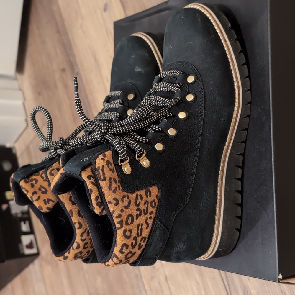 Cole Haan Women's Black and Leopard Lace-Up Boots - Picture 3 of 6